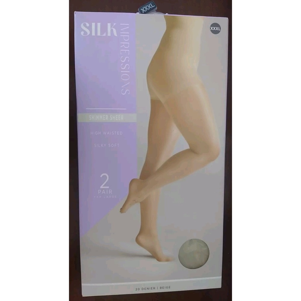 Silk Impressions Pantyhose-2 Pack-3XL-Beige/20 Denier-High Waisted, NIB